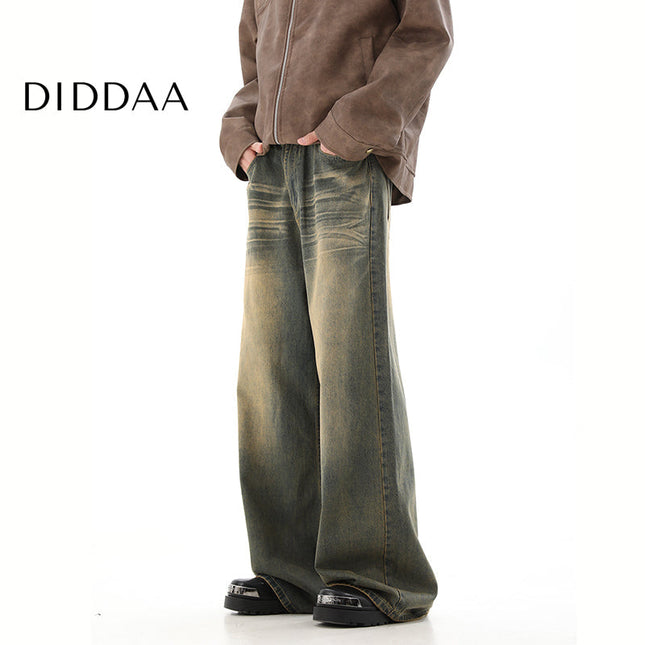 Yellow Loose Fit Draped Mop Pants - S / Vintage Blue - Men’s Jeans