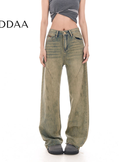 Yellow Loose Fit Wide-Leg Jeans with Niche Design - XS / Vintage Blue - Women’s Jeans