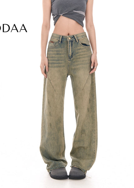 Yellow Loose Fit Wide-Leg Jeans with Niche Design - XS / Vintage Blue - Women’s Jeans