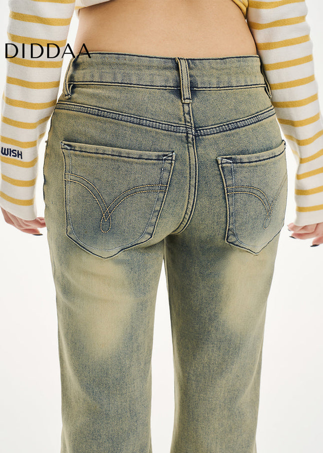Yellow Loose Retro Flared Velvet Jeans 2025 Women’s Spring - Women’s Jeans