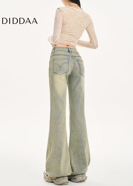 Yellow Loose Retro Flared Velvet Jeans 2025 Women’s Spring - Women’s Jeans