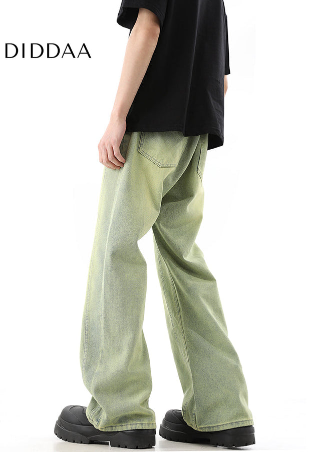Yellow Mud Dyed Bootcut Jeans Men’s Summer Casual Pants - Men’s Jeans