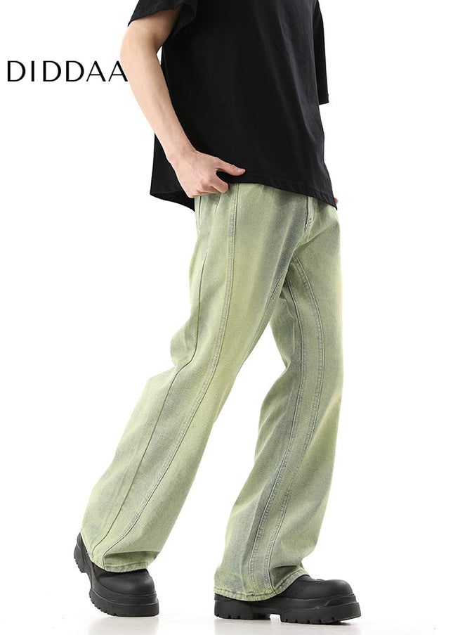 Yellow Mud Dyed Bootcut Jeans Men’s Summer Casual Pants - Men’s Jeans