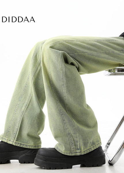 Yellow Mud Dyed Bootcut Jeans Men’s Summer Casual Pants - Men’s Jeans