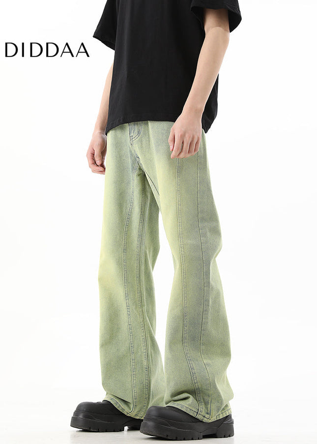 Yellow Mud Dyed Bootcut Jeans Men’s Summer Casual Pants - Men’s Jeans