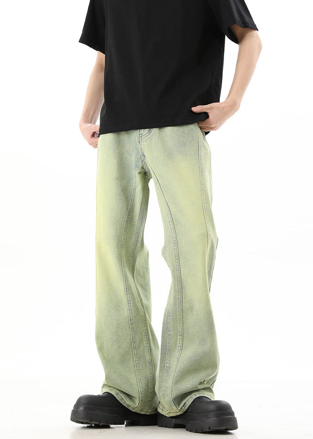 Yellow Mud Dyed Bootcut Jeans Men’s Summer Casual Pants - Men’s Jeans