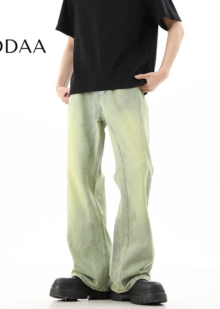 Yellow Mud Dyed Bootcut Jeans Men’s Summer Casual Pants - S / Vintage Blue - Men’s Jeans