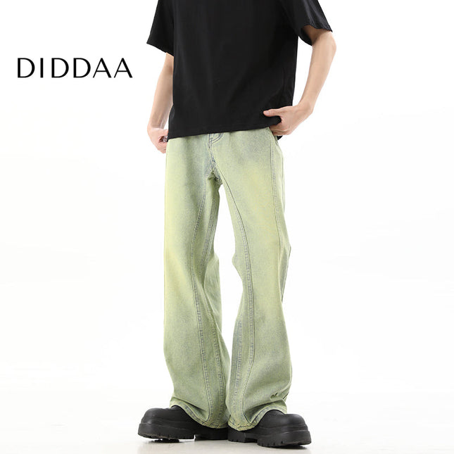 Yellow Mud Dyed Bootcut Jeans Men’s Summer Casual Pants - S / Vintage Blue - Men’s Jeans