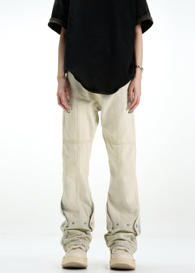 Yellow Mud Dyed Bootcut Jeans with Deconstructed Style - Men’s Jeans