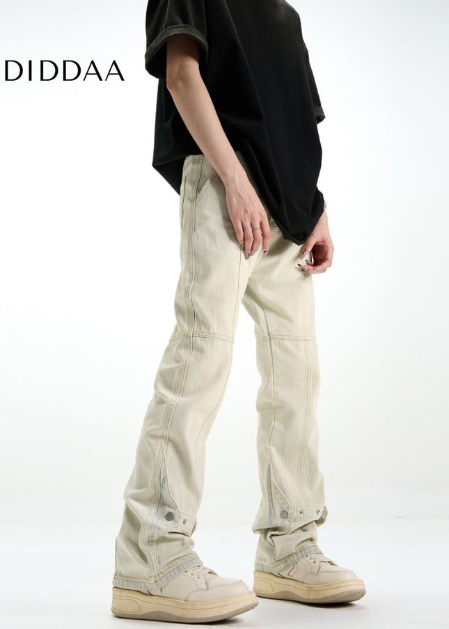 Yellow Mud Dyed Bootcut Jeans with Deconstructed Style - Men’s Jeans