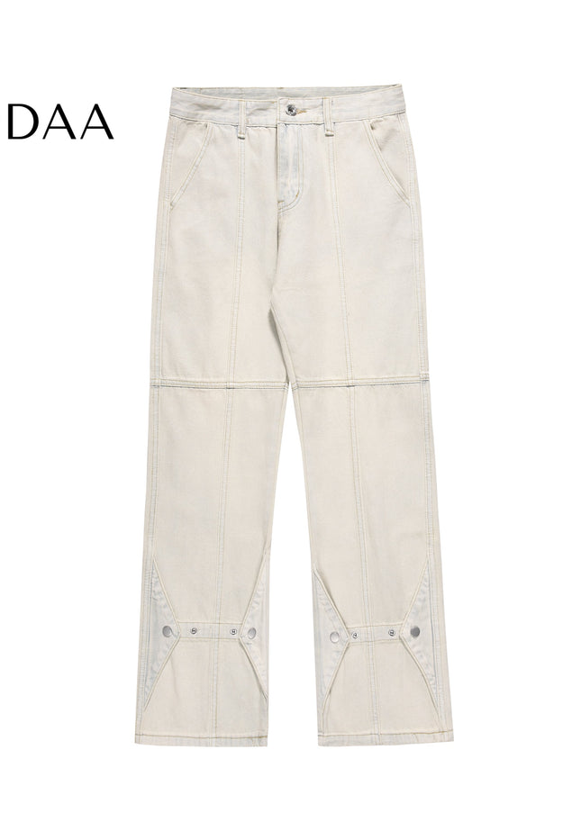 Yellow Mud Dyed Bootcut Jeans with Deconstructed Style - S / White - Men’s Jeans