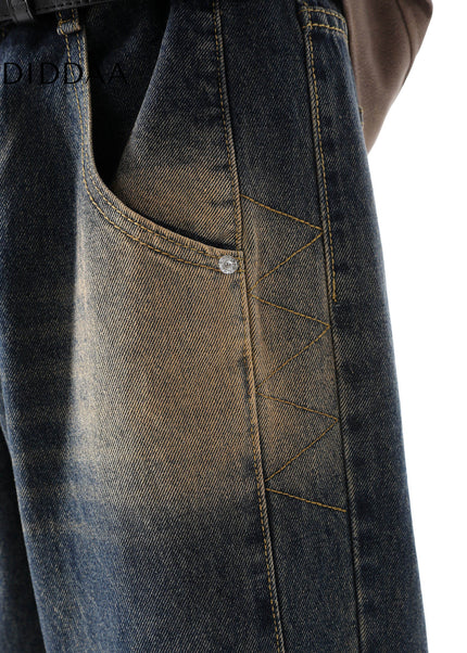 Yellow Mud Dyed Gradient Vintage Wide Leg Jeans - Men’s Jeans