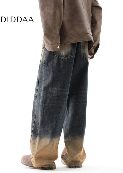 Yellow Mud Dyed Gradient Vintage Wide Leg Jeans - Men’s Jeans