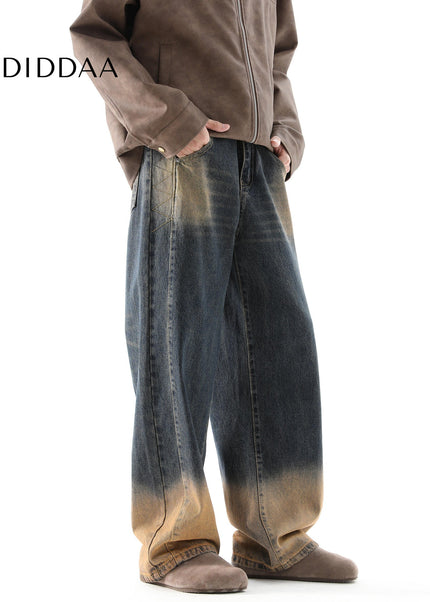 Yellow Mud Dyed Gradient Vintage Wide Leg Jeans - Men’s Jeans