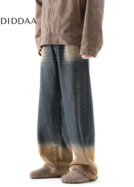 Yellow Mud Dyed Gradient Vintage Wide Leg Jeans - Men’s Jeans