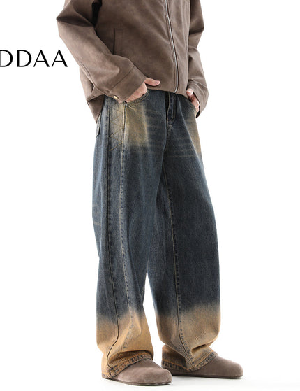 Yellow Mud Dyed Gradient Vintage Wide Leg Jeans - S / Blue - Men’s Jeans