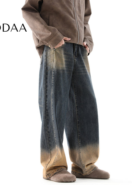 Yellow Mud Dyed Gradient Vintage Wide Leg Jeans - S / Blue - Men’s Jeans