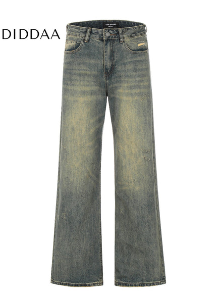 Yellow Mud Dyed Loose Fit Flared Jeans - Men’s Jeans