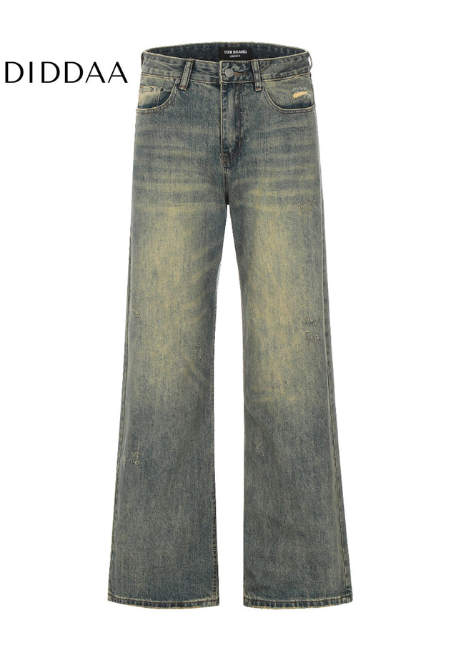 Yellow Mud Dyed Loose Fit Flared Jeans - Men’s Jeans