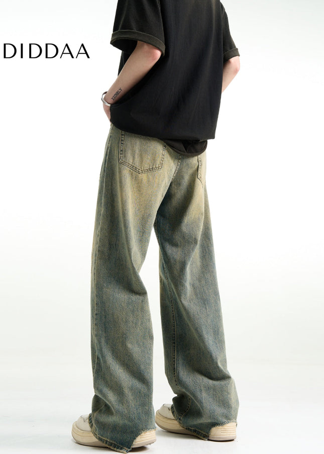 Yellow Mud Dyed Loose Fit Flared Jeans - Men’s Jeans