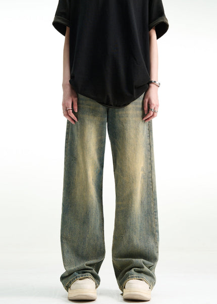 Yellow Mud Dyed Loose Fit Flared Jeans - Men’s Jeans