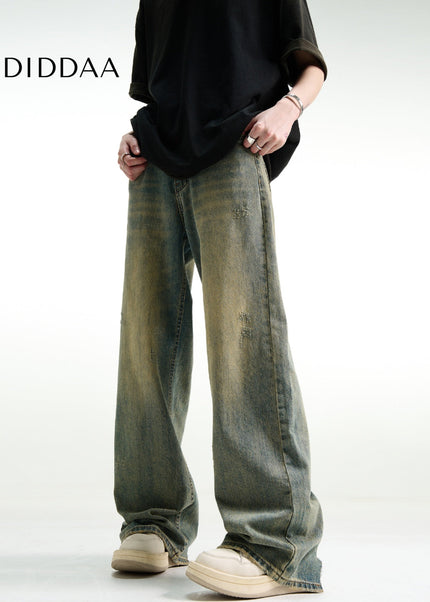 Yellow Mud Dyed Loose Fit Flared Jeans - Men’s Jeans