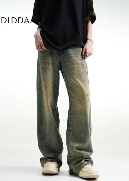 Yellow Mud Dyed Loose Fit Flared Jeans - Men’s Jeans