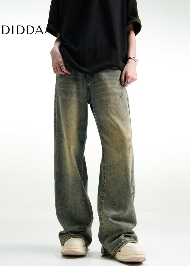 Yellow Mud Dyed Loose Fit Flared Jeans - Men’s Jeans