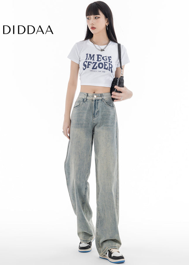 Yellow Mud Dyed Thin Narrow Wide-Leg Jeans - Women’s Jeans