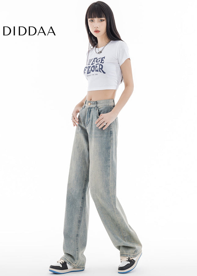 Yellow Mud Dyed Thin Narrow Wide-Leg Jeans - Women’s Jeans
