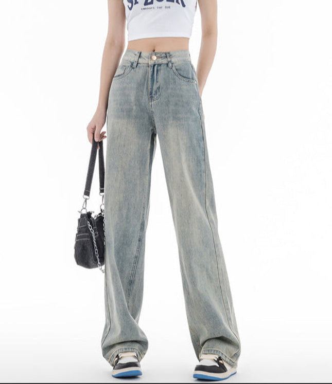 Yellow Mud Dyed Thin Narrow Wide-Leg Jeans - Women’s Jeans