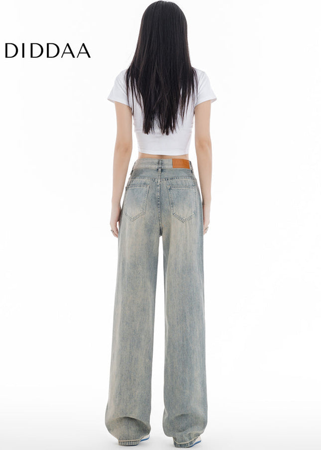 Yellow Mud Dyed Thin Narrow Wide-Leg Jeans - Women’s Jeans