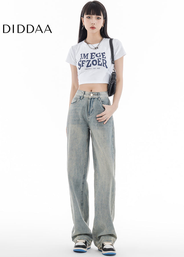 Yellow Mud Dyed Thin Narrow Wide-Leg Jeans - Women’s Jeans
