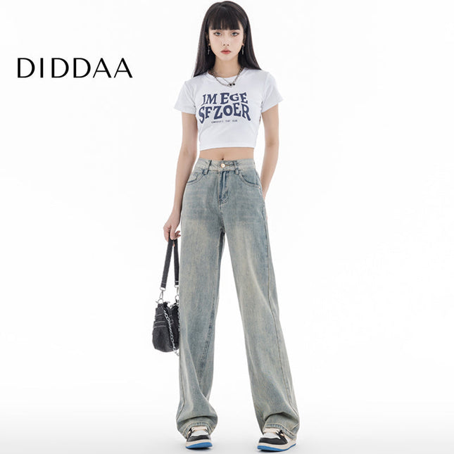 Yellow Mud Dyed Thin Narrow Wide-Leg Jeans - Women’s Jeans