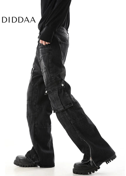 Yellow Multi-Pocket Cargo Pants with Zipper Design - Men’s Jeans