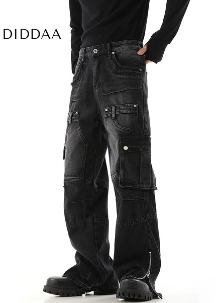 Yellow Multi-Pocket Cargo Pants with Zipper Design - Men’s Jeans