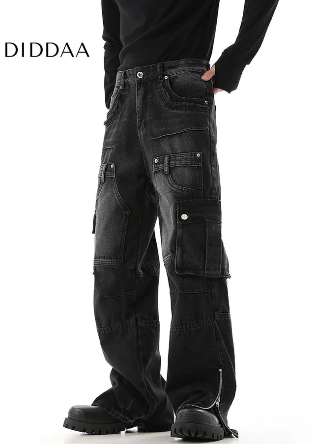 Yellow Multi-Pocket Cargo Pants with Zipper Design - Men’s Jeans