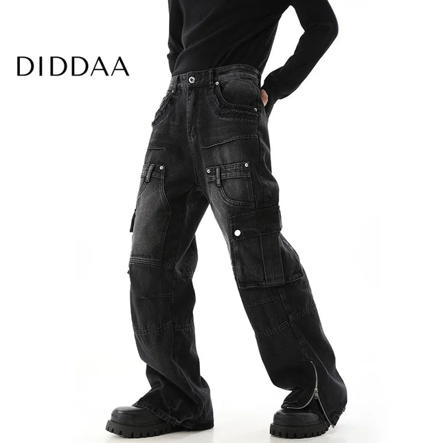 Yellow Multi-Pocket Cargo Pants with Zipper Design - S / Black - Men’s Jeans