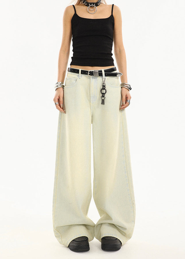 Yellow Washed Distressed Straight Leg Jeans for Women - Women’s Jeans