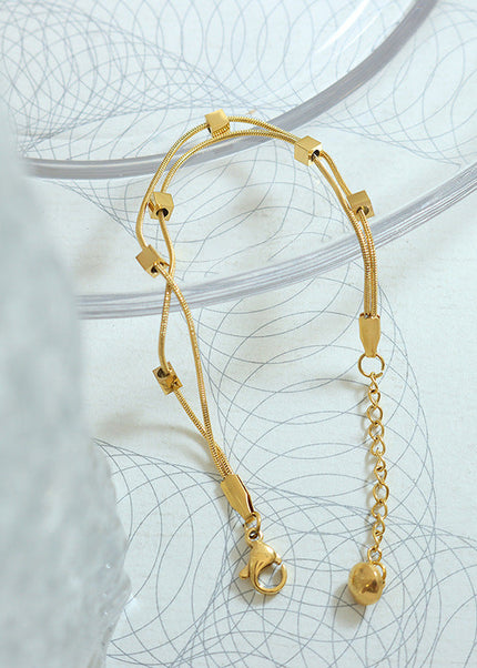 French simple non-fading ins style small square bracelet, titanium steel gold-plated snake bone chain, versatile fashion double layer bracelet