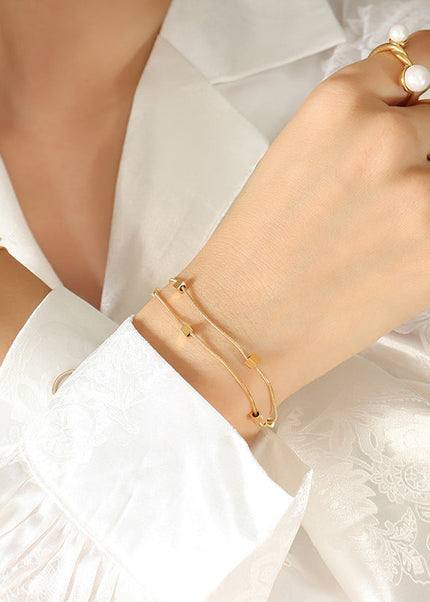 French simple non-fading ins style small square bracelet, titanium steel gold-plated snake bone chain, versatile fashion double layer bracelet