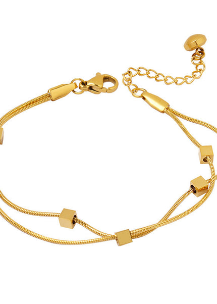 French simple non-fading ins style small square bracelet, titanium steel gold-plated snake bone chain, versatile fashion double layer bracelet