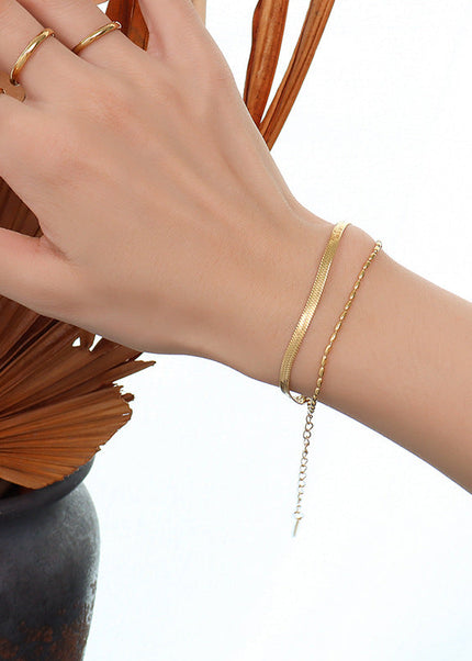 Rice beads, delicate blades, chain combinations, double-layer bracelets, titanium steel material, 18K real gold plating, no need to pick E105 in the bath