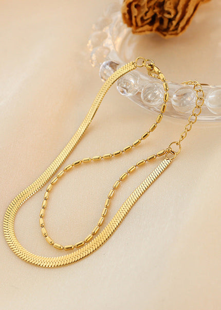 Rice beads, delicate blades, chain combinations, double-layer bracelets, titanium steel material, 18K real gold plating, no need to pick E105 in the bath