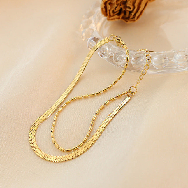 Rice beads, delicate blades, chain combinations, double-layer bracelets, titanium steel material, 18K real gold plating, no need to pick E105 in the bath